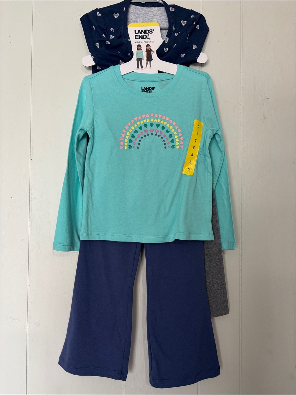 4 pc Lands' End Girls Turquoise Top with Navy Pants Matching Set